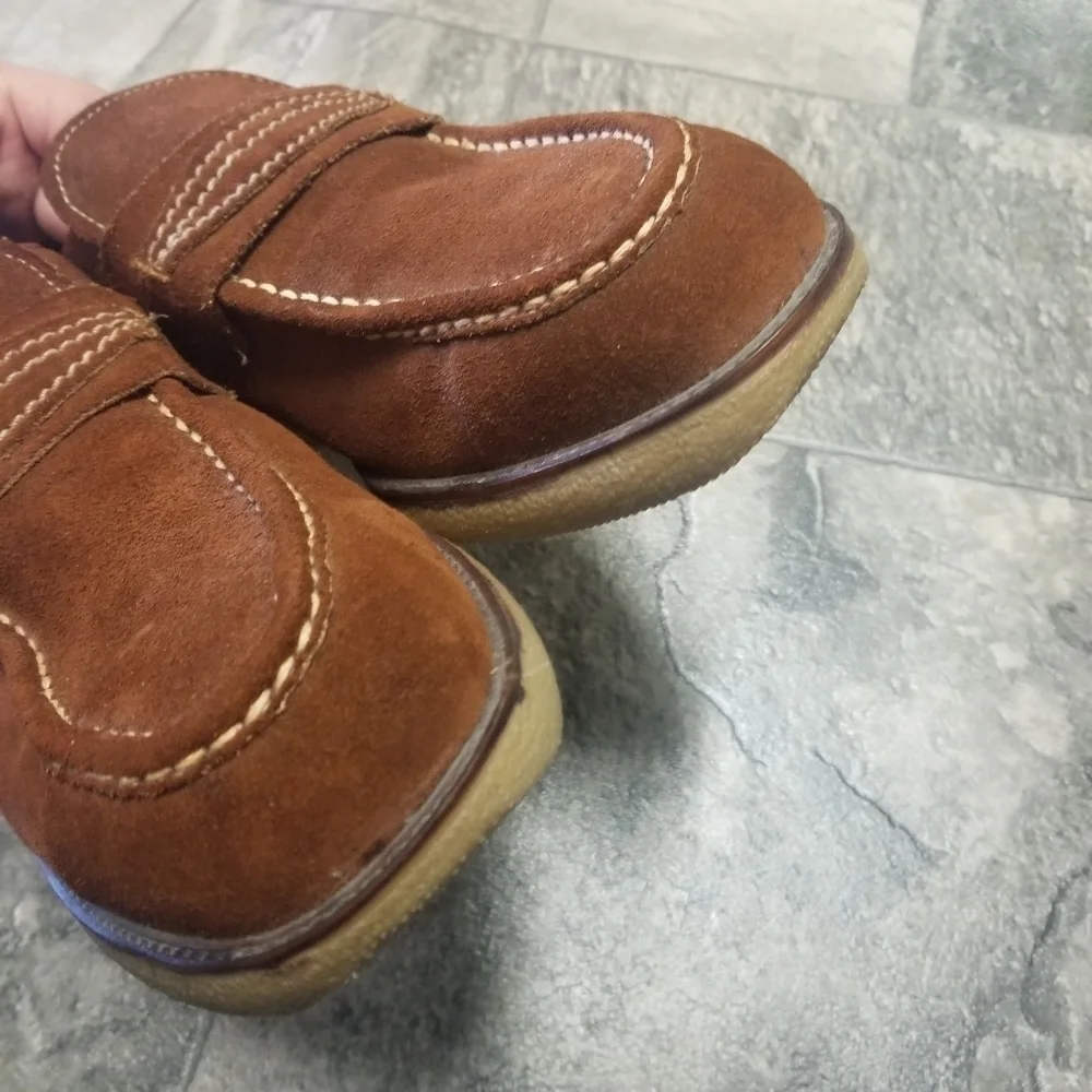 Vintage 70s Iron Age Steel Toe Brown Suede Leather‎ Moccasin Loafers Men's 11